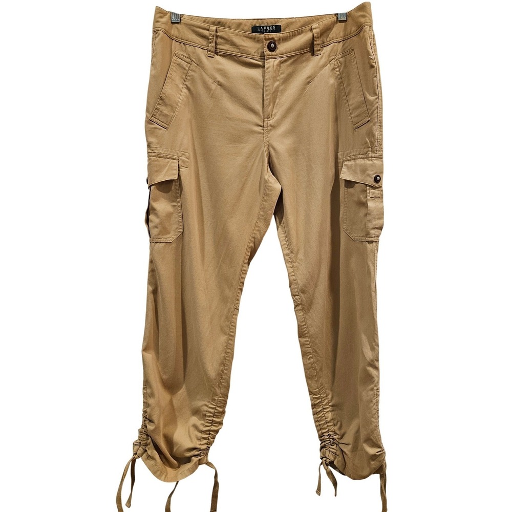 Lauren Ralph Lauren Petite Cargo Pants Khaki Cropped Drawstring Waist Size 14P